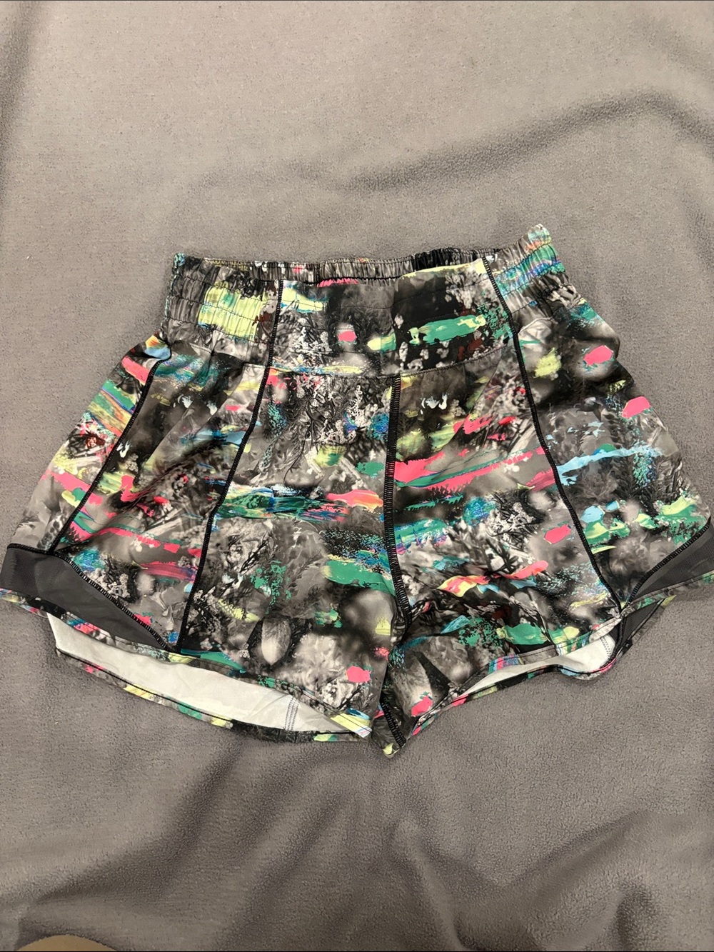 lululemon athletica Black Abstract Print Athletic Shorts with Neon Accents
